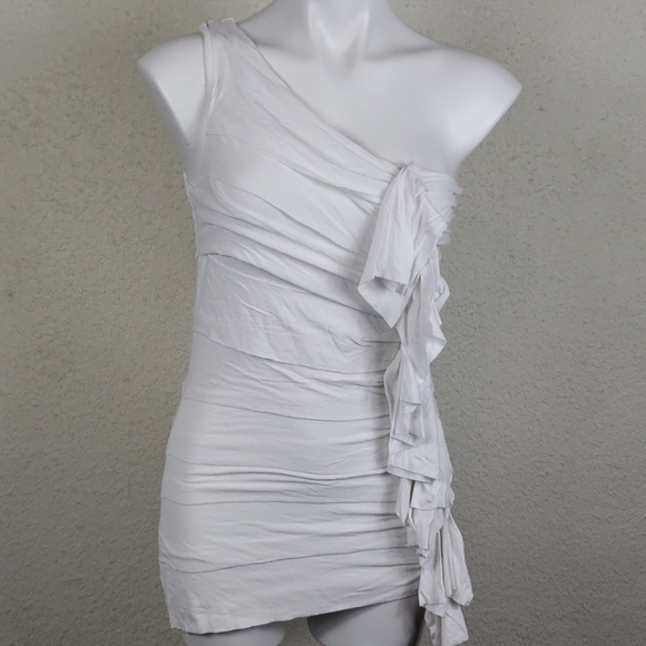 V Cristina Tops - V cristina white ruffled one sleeve top size M